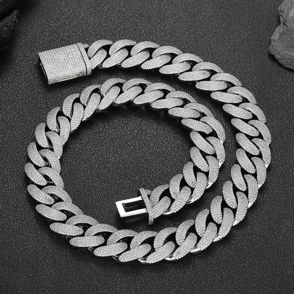 20mm Four-Row Cuban Chain Necklace with Zircon Stones - CaratixJewelry